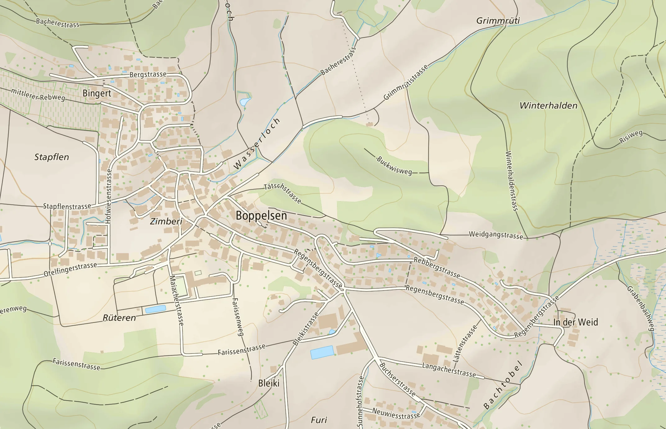 Detailkarte von Boppelsen mit den Projekten des Büros